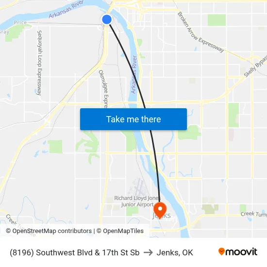 (8196) Southwest Blvd & 17th St Sb to Jenks, OK map