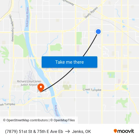 (7879) 51st St & 75th E Ave Eb to Jenks, OK map