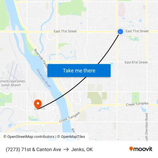 (7273) 71st & Canton Ave to Jenks, OK map