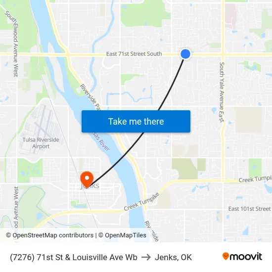 (7276) 71st St & Louisville Ave Wb to Jenks, OK map