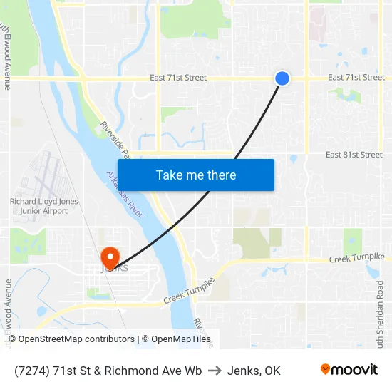 (7274) 71st St & Richmond Ave Wb to Jenks, OK map