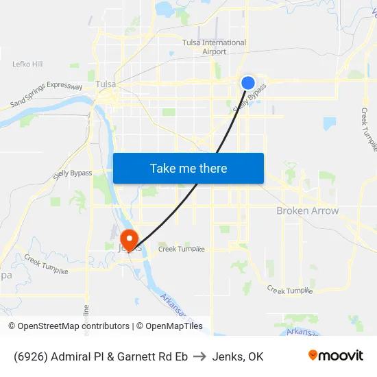 (6926) Admiral Pl & Garnett Rd Eb to Jenks, OK map