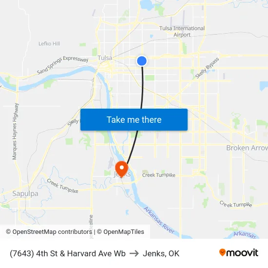 (7643) 4th St & Harvard Ave Wb to Jenks, OK map
