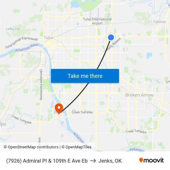 (7926) Admiral Pl & 109th E Ave Eb to Jenks, OK map