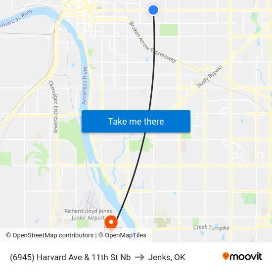 (6945) Harvard Ave & 11th St Nb to Jenks, OK map