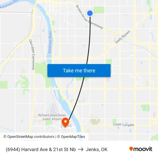 (6944) Harvard Ave & 21st St Nb to Jenks, OK map