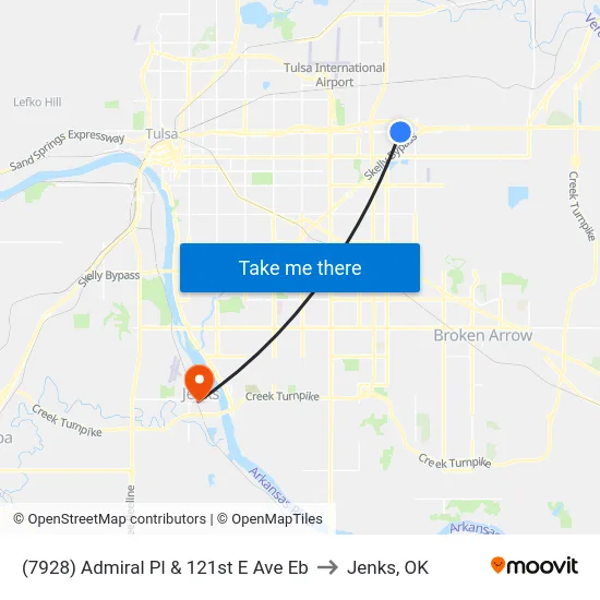(7928) Admiral Pl & 121st E Ave Eb to Jenks, OK map