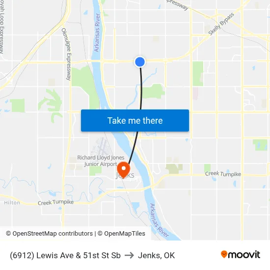 (6912) Lewis Ave & 51st St Sb to Jenks, OK map