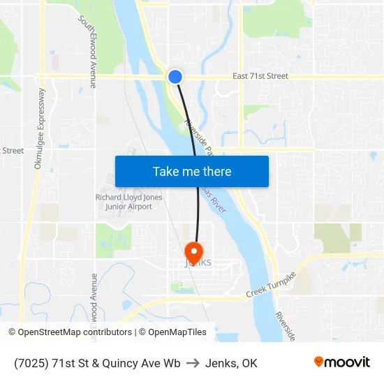 (7025) 71st St & Quincy Ave Wb to Jenks, OK map
