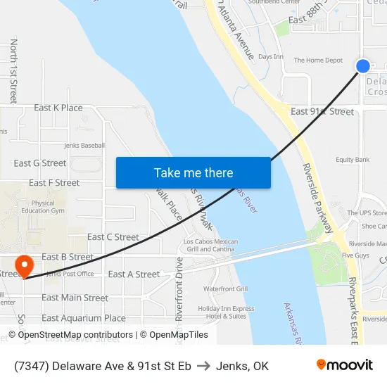 (7347) Delaware Ave & 91st St Eb to Jenks, OK map
