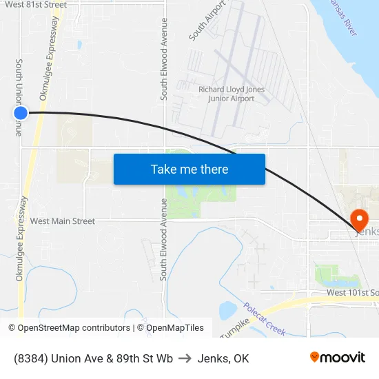 (8384) Union Ave & 89th St Wb to Jenks, OK map
