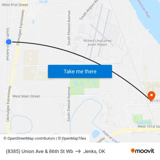 (8385) Union Ave & 86th St Wb to Jenks, OK map