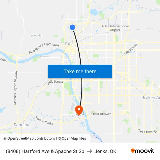 (8408) Hartford Ave & Apache St Sb to Jenks, OK map