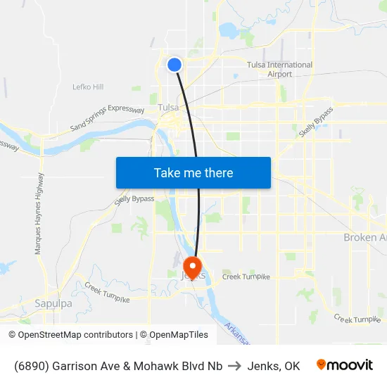 (6890) Garrison Ave & Mohawk Blvd Nb to Jenks, OK map