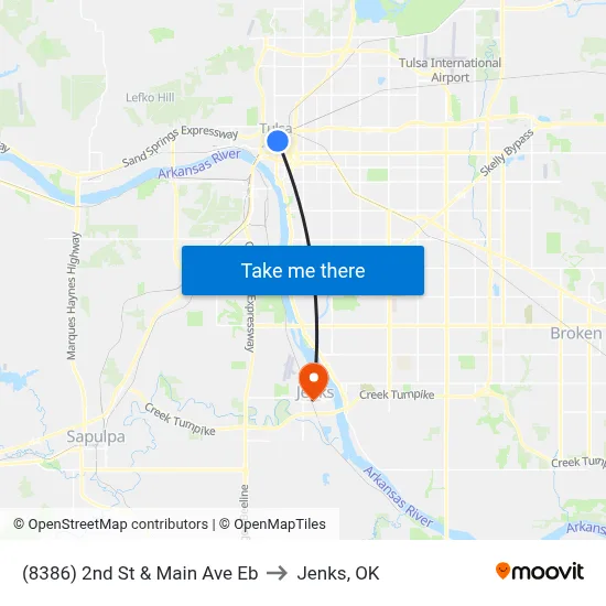 (8386) 2nd St & Main Ave Eb to Jenks, OK map