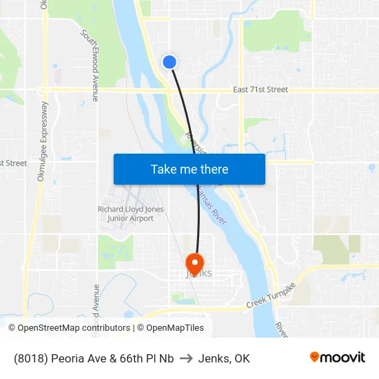 (8018) Peoria Ave & 66th Pl Nb to Jenks, OK map