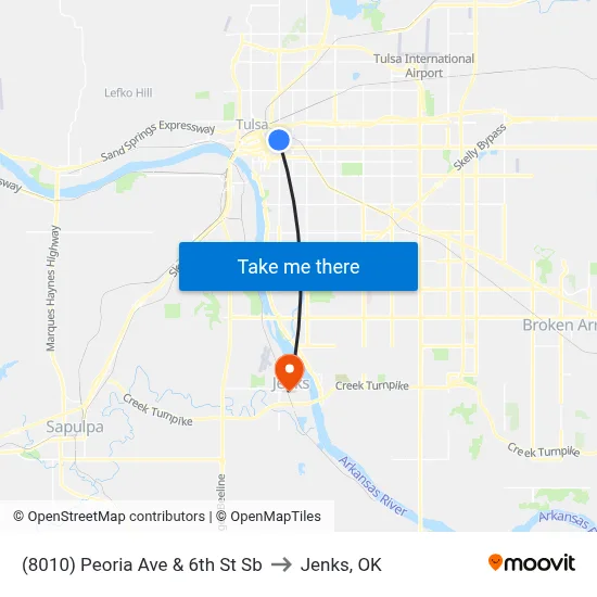 (8010) Peoria Ave & 6th St Sb to Jenks, OK map