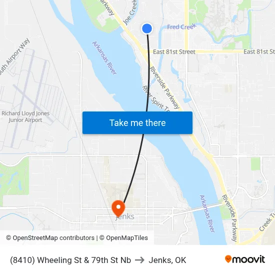 (8410) Wheeling St & 79th St Nb to Jenks, OK map