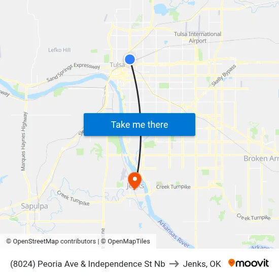(8024) Peoria Ave & Independence St Nb to Jenks, OK map