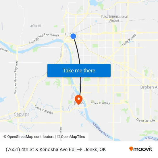 (7651) 4th St & Kenosha Ave Eb to Jenks, OK map