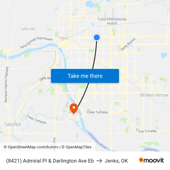 (8421) Admiral Pl & Darlington Ave Eb to Jenks, OK map