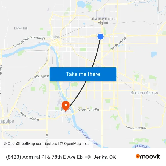 (8423) Admiral Pl & 78th E Ave Eb to Jenks, OK map