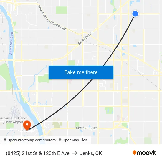 (8425) 21st St & 120th E Ave to Jenks, OK map