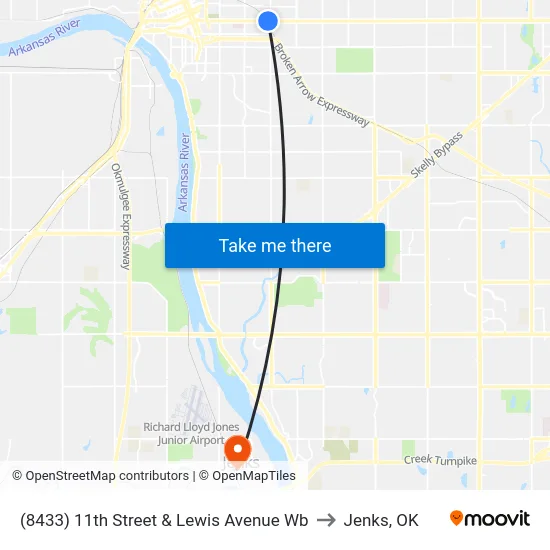 (8433) 11th Street & Lewis Avenue Wb to Jenks, OK map
