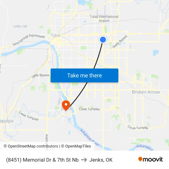 (8451) Memorial Dr & 7th St Nb to Jenks, OK map