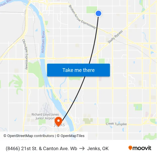 (8466) 21st St. & Canton Ave. Wb to Jenks, OK map