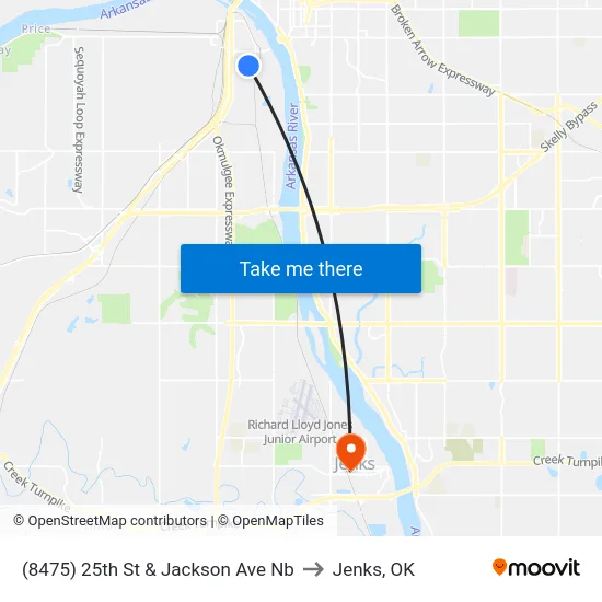 (8475) 25th St &  Jackson Ave Nb to Jenks, OK map