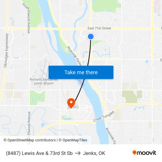 (8487) Lewis Ave & 73rd St Sb to Jenks, OK map