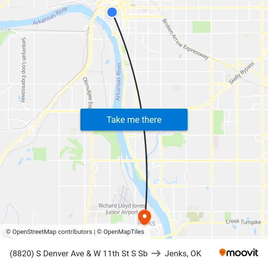 (8820) S Denver Ave & W 11th St S Sb to Jenks, OK map