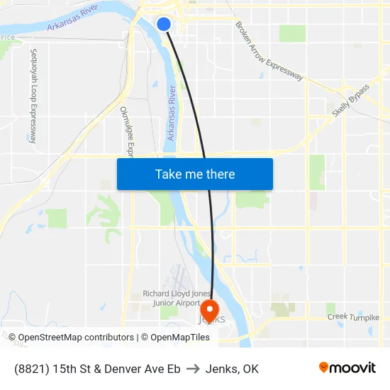 (8821) 15th St & Denver Ave Eb to Jenks, OK map