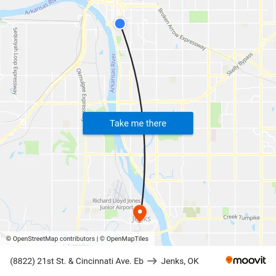 (8822) 21st St. & Cincinnati Ave. Eb to Jenks, OK map