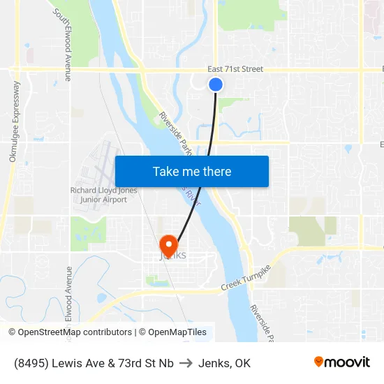 (8495) Lewis Ave & 73rd St Nb to Jenks, OK map