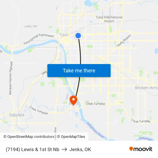(7194) Lewis & 1st St Nb to Jenks, OK map