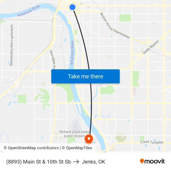 (8893) Main St & 10th St Sb to Jenks, OK map