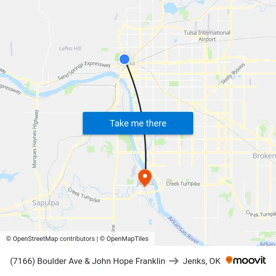 (7166) Boulder Ave & John Hope Franklin to Jenks, OK map