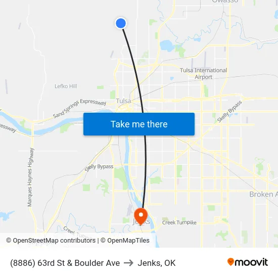 (8886) 63rd St & Boulder Ave to Jenks, OK map