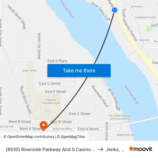 (8930) Riverside Parkway And S Casino Dr to Jenks, OK map