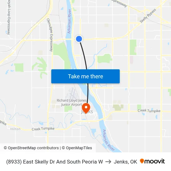 (8933) East Skelly Dr And South Peoria W to Jenks, OK map