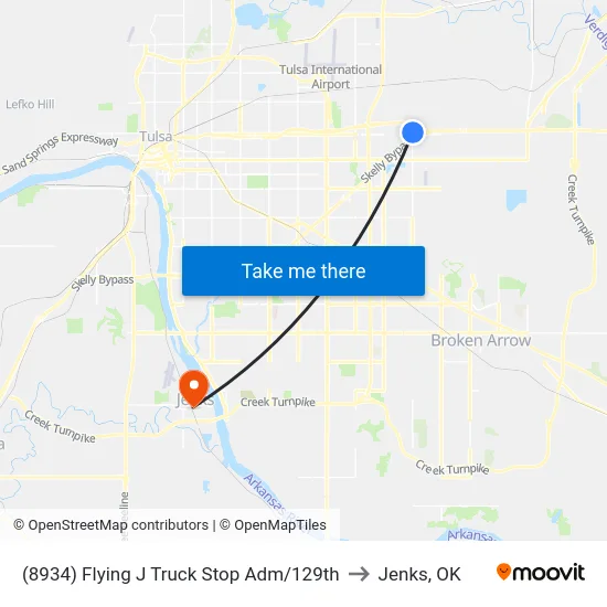 (8934) Flying J Truck Stop Adm/129th to Jenks, OK map