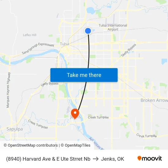(8940) Harvard Ave & E Ute Strret  Nb to Jenks, OK map