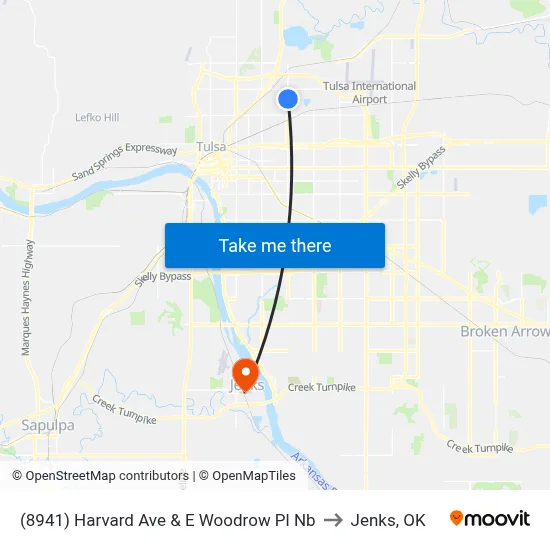 (8941) Harvard Ave & E Woodrow Pl Nb to Jenks, OK map