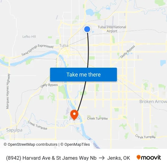(8942) Harvard Ave & St James Way Nb to Jenks, OK map