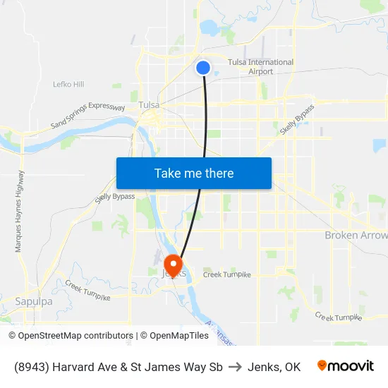 (8943) Harvard Ave & St James Way Sb to Jenks, OK map