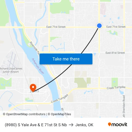(8980) S Yale Ave & E 71st St S Nb to Jenks, OK map