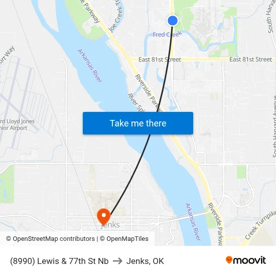(8990) Lewis & 77th St Nb to Jenks, OK map