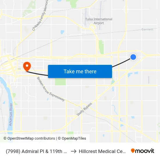 (7998) Admiral Pl & 119th E Ave Wb to Hillcrest Medical Center - ER map